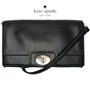 Kate Spade | Smooth Black Leather Turn Lock Crossbody Bag